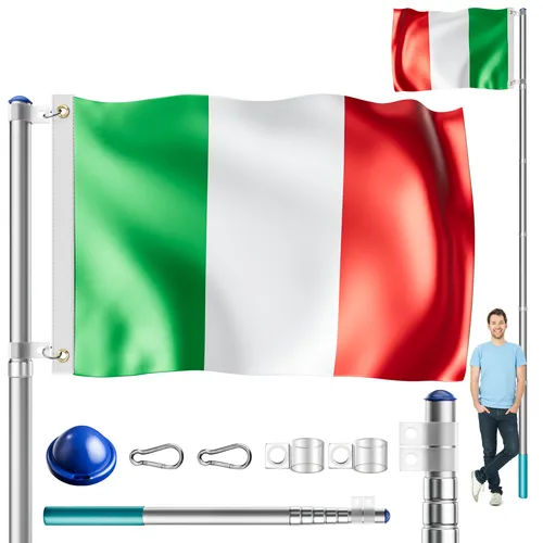 DeubaXXL DE Fahnenmast Alu 630cm inkl Italien-Flagge - Fahnenmast & Zubehör, ideal für EM 2024, stabiler Aluminium-Mast mit 630 cm Länge und einfacher Montage durch 5 Steckelemente, inklusive Italien-Flagge für die perfekte Unterstützung deiner Nationalmannschaft.