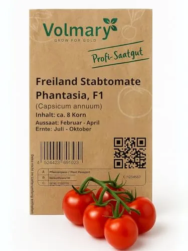 Produktbild Freiland Stabtomate Samen Phantasia, F1, Saatgut, hohe Toleranz gegen Kraut- und Braunfäule, sehr ertragreich