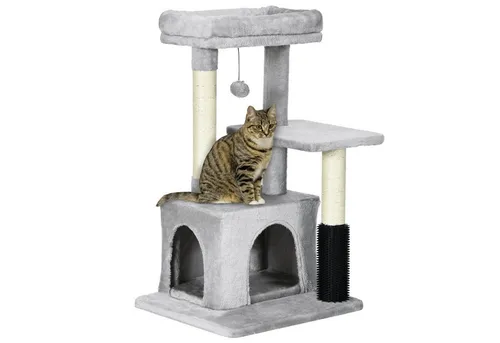 PawHut Kratzbaum - Mehrstöckiger Katzenbaum mit Massageecke, schützt Möbel und bietet endlose Unterhaltung für Katzen bis 10 kg