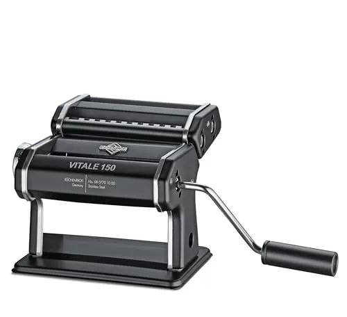 Küchenprofi Nudelmaschine Manuell Vitale | Pulverbeschichteter Edelstahl - Nudelmaschine für perfekte Pasta mit 7 Teigstärken, inkl. Teigrad und großer Tischklemme. Robustes Design aus Edelstahl und Aluminium für langanhaltende Nutzung.