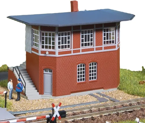 Auhagen 14482 N Stellwerk - Attraktives Modell für Modellbahnanlagen - Gebäude, Tunnel, Brücken - Das Stellwerk besticht durch graues Fachwerk und praktische Raumzellen für einfachen Zusammenbau. Ideal für Modellbahn-Enthusiasten!
