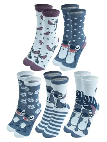 United Labels 5 Paar Disney Lilo & Stitch Socken für Damen, blau, 38-43, Damensocken, Frauen Strümpfe