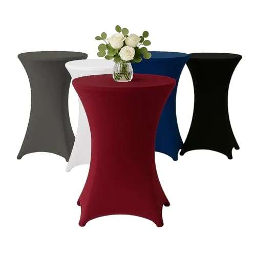 EXKLUSIV HEIMTEXTIL Stehtischhusse für Bistrotisch mit 4 verstärkten Fußlaschen elastisch Stretch Oeko-TEX Zertifiziert Ø 70-75x110-120 cm Bordeaux (1 Stück)