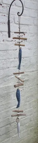 Treibholzhänger Fisch, Girlande, Treibholz, Strandgut, blau-weiss, maritim
