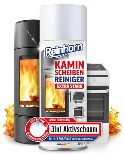 REINHORN Kaminscheibenreiniger extra stark - Profi Kaminglasreiniger mit Aktiv Schaum Spray - Spezialputzmittel für Kamin und Grill, entfernt hartnäckige Ruß- und Fettablagerungen in unter 2 Minuten, ohne das Glas zu zerkratzen.