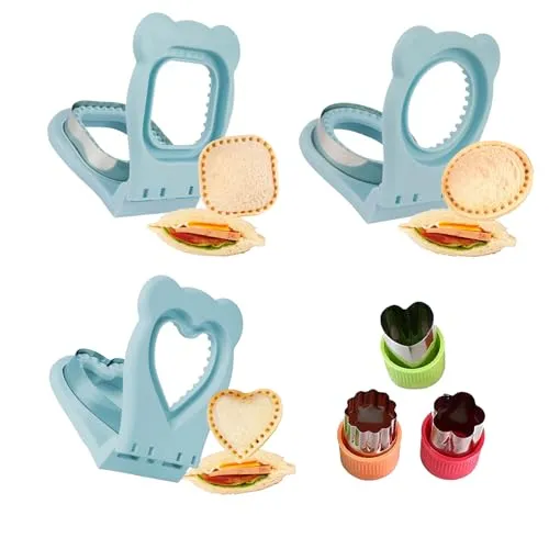 Stück Sandwich-Schneider, Brot VersiegelungAus Edelstahl, 3 Stück Gemüse Obst Ausstecher, mit Schutzgriff, Sandwich-Crimpers für die Herstellung von Sandwiches, Hamburgern, Kuchen 6