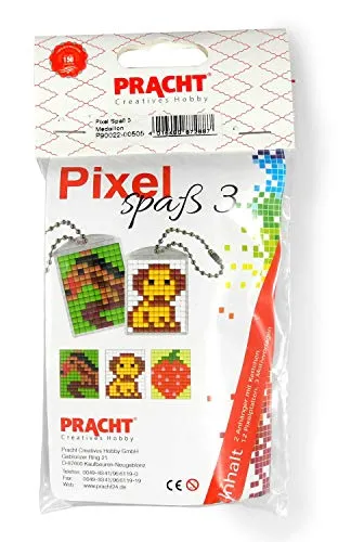 Pracht Creatives Hobby Pixel P90022-00505 Spaß Bastelset 3, zur Gestaltung von 2 Schlüsselanhängern für Kinder, kinderleichtes Stecksystem, ohne Bügeln und Kleben, Steinchen aus Biokunststoff