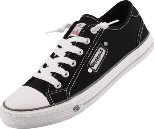 Dockers by Gerli Schnürer Schwarz - Bequeme Damen Sneakers in Schwarz - Sneaker für Damen, ideal für Freizeitlooks. Bequem dank textilem Innenschuh und flacher Gummi-Laufsohle. Vielseitig kombinierbar für jeden Anlass.