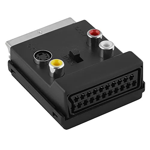 BestPlug Audio Video Adapter mit Schalter, 1 Scart-Stecker auf 3 Cinch-Buchse 1 S-VHS Buchse und 1 Scart-Buchse, Schwarz