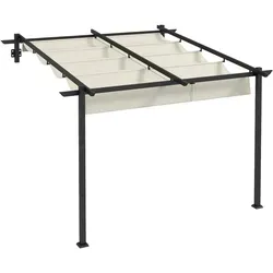 Outsunny Terrassendach Pergola 3x3m - Pavillon mit Wandmontage und ausziehbarem Dach für effektiven Sonnenschutz, stabiler Stahlrahmen für langanhaltende Sicherheit und geeignet für alle Untergründe.