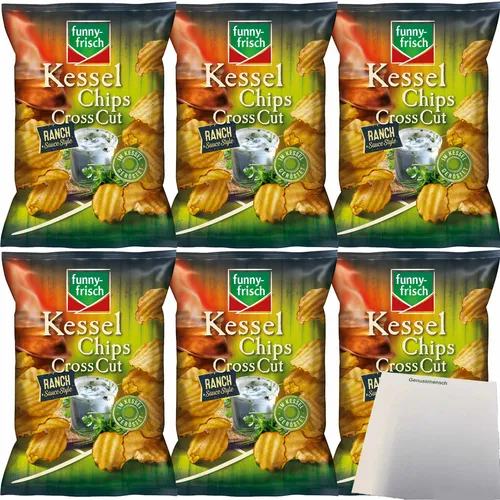 funny-frisch Kesselchips Cross Cut Ranch Sauce Style 6x120g Packung usy Block