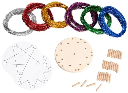 Betzold Wickelstern-Bastelset - Weihnachts-Stern für Christbaum-Schmuck - Kreatives Bastelset für Kinder: Mit Holzplatte und 30 Dübeln können hübsche Weihnachtssterne selbst gestaltet werden. Fördert die Feinmotorik und macht das Weihnachtsfest bunt und persönlich.