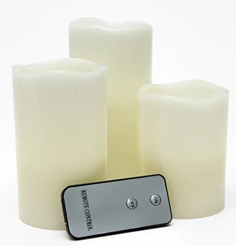 3er Set LED Echtwachskerzen mit beweglicher Flamme, LED Kerzen, Wachskerze, Deko Kerzen mit Fernbedienung und Batterien