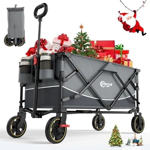 Portal Bollerwagen faltbar XXL - 120kg belastbar - Handwagen mit großer Ladefläche und praktischen Getränkehaltern, ideal für Camping, Strand und Einkäufe. Leicht zu transportieren und mit verbesserten Rädern für müheloses Manövrieren.