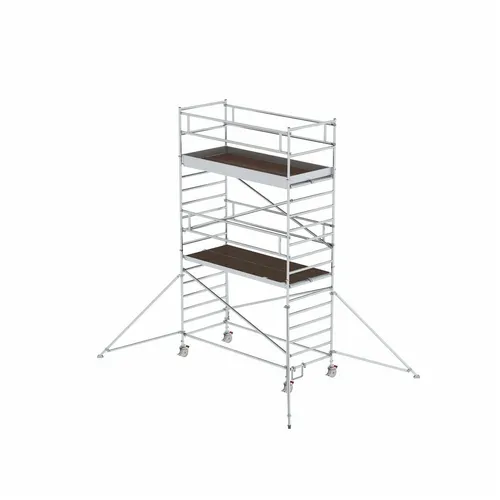 MUNK Rollgerüst 1,35 x 3,0 m mit Ausleger und Doppel-Plattform - Fahrgerüst aus stabilem Aluminium, ideal für Arbeiten in großen Höhen bis 13,35 m. Werkzeugloser Auf- und Abbau durch Steckverbindungen und Schnellverschlüsse.