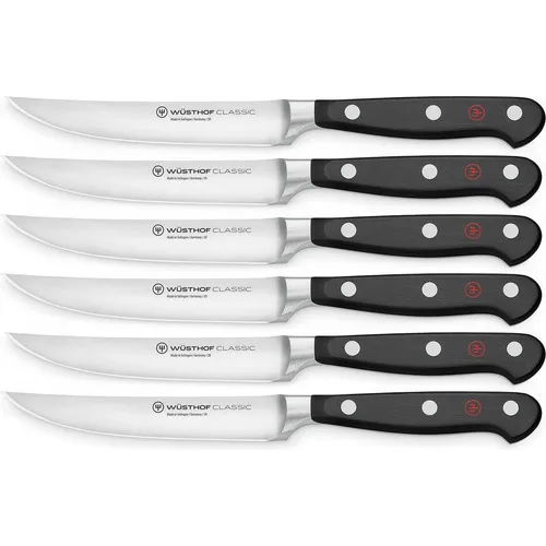 Wüsthof Classic Steakmessersatz mit 4 Messern - Küchenmesser mit extra scharfen Klingen, ideal für Fleischgerichte. Ergonomisch und perfekt ausbalanciert für müheloses Schneiden. Hergestellt in Solingen, langlebig und hygienisch.