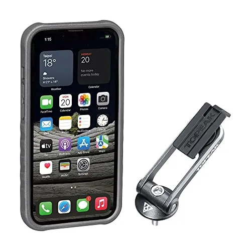 Topeak iPhone 13 Pro Handyhülle Silber - Robuster Schutz für unterwegs - Handyhüllen für iPhone 13 Pro, kratzfest und schockabsorbierend, mit praktischer Fahrradlenker-Befestigung und freihändigem Flip-Stand für vielseitige Nutzung.