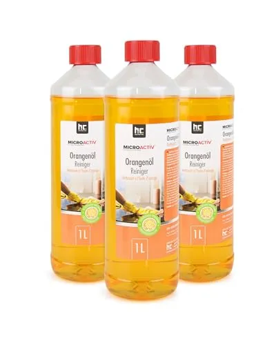 3x 1 L Microactiv® Orangenöl Reiniger Konzentrat - Reinigungsmittel mit starker Fettlösekraft, ideal für den gesamten Haushalt. Angenehmer Orangenduft und vielseitig einsetzbar, auch im Auto und bei der 3D-Drucker-Reinigung.