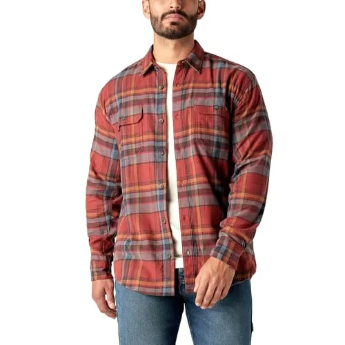 Dickies Herren Flex Flannel L/S Arbeits-T-Shirt, Fired Brick Multi Plaid - Herrenhemden mit entspannter Passform, ideal für mehr Bewegungsfreiheit und Komfort bei jedem Wetter. Ausgestattet mit Feuchtigkeitsregulierung und zwei Brusttaschen.