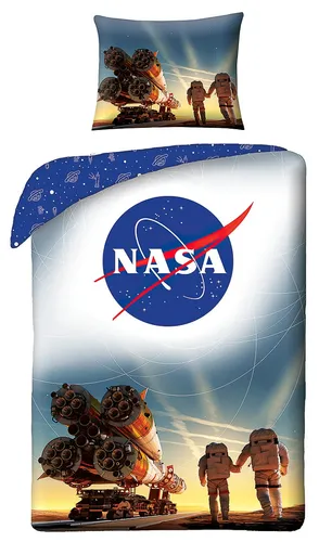Halantex Bettwäsche Bettgarnitur Kinder 2 TLG. Set NASA Kosmos Astronauten 140x200 + Kissenbezug, 100% Baumwolle, (Blau 4066)