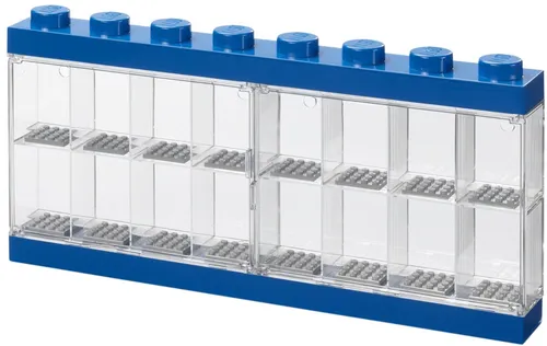 LEGO Figuren-Schaukasten in Blau - Platzsparende Aufbewahrung für 16 Figuren - Aufbewahrungsboxen mit praktischen Unterteilungen und Grundplatte, ideal für die Wandmontage und perfekt, um Ihre LEGO Figuren stilvoll zu präsentieren.