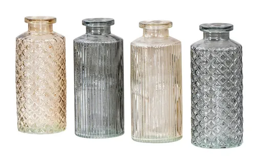 Levandeo® Dekovase, 4er Set Vase Braun Grau H14cm Glas Blumenvase Tischdeko Herbstdeko