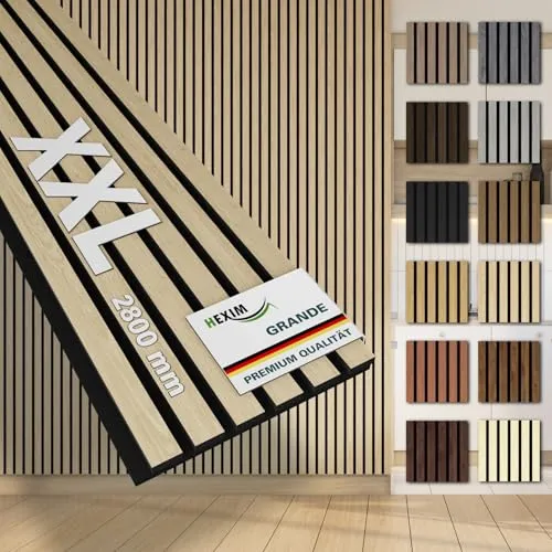 HEXIM Akustikpaneele 2 Stück 280x30cm - Elegante Wandverkleidung mit hoher Schalldämmung - 2 Akustikpaneele in Light Oak, Maße: 280x30 cm, mit dickem Akustikfilz für effektive Schalldämmung. Ideal für stilvolle Wände und einfache Montage. Verleihen Sie Ihrem Raum eine moderne Atmosphäre.