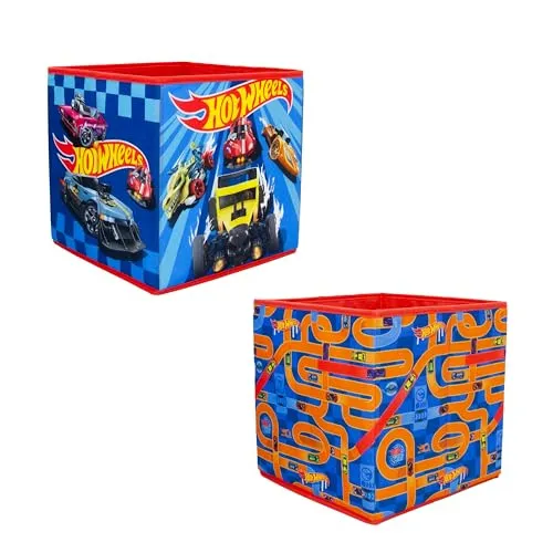 Hot Wheels Offiziell Lizensierte Aufbewahrungsboxen | 2er Pack Faltbare Aufbewürfel | Perfekt zum Organisieren des Kinderzimmers, Spielzimmer für Kinder, 30 x 30 cm