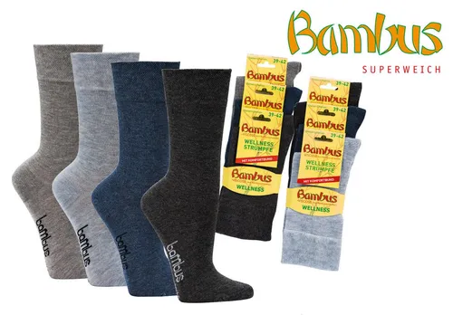 Socks 4 Fun Socken Bambus Viskose Socken (3 Paar) extra-breiterPiqué-Komfortbund Spitze und Ferse verstärkt