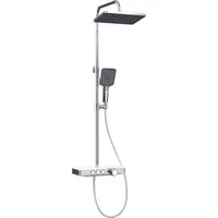 EMKE Duschsystem 30x20cm Regenduschset - Brausegarnituren mit 3 Strahlarten und höhenverstellbarer Duschstange für flexiblen Komfort. Erlebe luxuriöse Regenduschen in Chrom-Design!