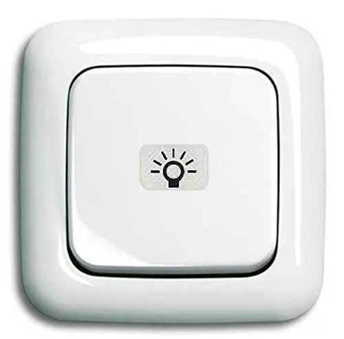 Busch-Jaeger (Original) Komplettset/Lichtschalter mit 1xTaster/Tastschalter permanent beleuchtet (2020 USGL)mit Wippe (Kalotte Symbol Licht)inkl. 1fach Rahmen-komplett einbaufertig alpinweiß Reflex SI