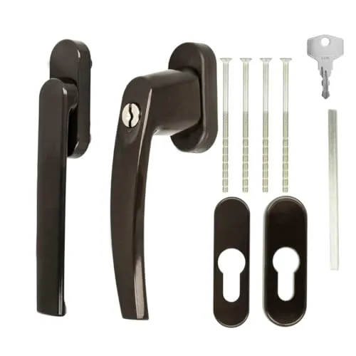 Alu Terrassentürgriff Paar mit Flachgriff für Rollladen - braun RAL8019 - abschließbar