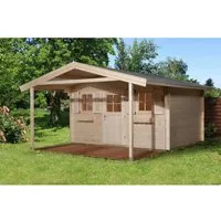 Weka Gartenhaus 135 A, Natur - Ihr Rückzugsort im Garten - Gartenhäuser - Massives Blockbohlenhaus aus nordischer Fichte mit großzügigem Vordach und hochwertigen Dreh-/Kippfenstern für maximalen Komfort und Sicherheit.