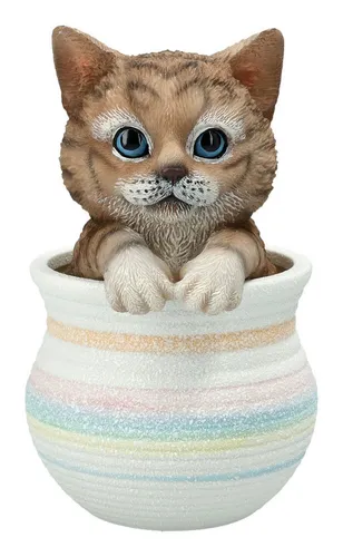 Figuren Shop GmbH Tierfigur Katzenfigur Blumentopf – Niedliche Dekofigur handbemalt 16 cm Katze