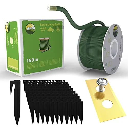 150m Begrenzungskabel + 450 Erdspieße + 30 Klingen für Mähroboter Rasenmäher Rasenroboter Zubehör SET Begrenzungsdraht für Suchkabel