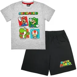 Super Mario Schlafanzug SUPER MARIO Pyjama Kurzarm Schlafanzug grau 140