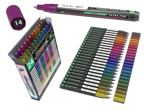 24-teiliges acrylstifte für steine wasserfest, spezielle Farbserie für Steinmalerei, Kieselsteine Kunststoff Leinwand Glas Becher undurchsichtig auf Wasserbasis schnell trocknend (JEWEL EXTRA FEIN)