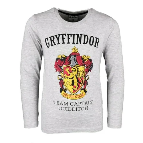 Harry Potter Langarmshirt Kinder Jungen Mädchen 134–164 – Hogwarts Quidditch & Häuser-Logos – Verschiedene Motive – Baumwolle, Muster: HP-Grau-TC, Bekleidungsgröße: 164