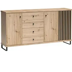 Beautysofa Kommode Eiche Artisan Schwarz mit 4 Schubladen - Moderne Kommode für Wohnzimmer und Essbereich, bietet optimalen Stauraum und elegantes Design mit Artisan-Oberfläche und schwarzen Akzenten. Ideal für Geschirr und Textilien.