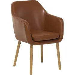 BELIANI Esszimmerstuhl Goldbraun Kunstleder mit Holzbeinen - Eleganter Retro Esszimmerstuhl aus goldbraunem Kunstleder, ideal für klassischen und ländlichen Wohnstil. Robuste Holzbeine und pflegeleichtes Material sorgen für Komfort und Langlebigkeit.