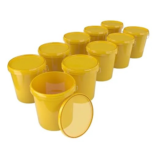 10x Eimer mit Deckel 16 Liter Gelb - lebensmittelecht luftdicht und stabil, Leer Eimer mit Griff und Verschluss Deckel für Lebensmittel Chemie Wand Farbe Waschpulver Klebstoffe geeignet