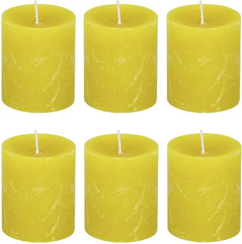 MichaelNoll Stumpenkerze Stumpenkerze Rustic 6er Set - Kerze - Kein Ruß - 30 Std.- 7x8 cm