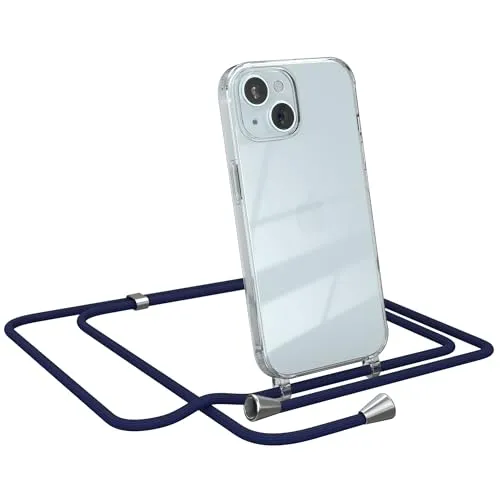 EAZY CASE Handykette kompatibel mit iPhone 15 Handyhülle mit Umhängeband, Handykordel mit Schutzhülle, Silikonhülle, Hülle mit Band, Stylische Kette für Smartphones, Navy Blau