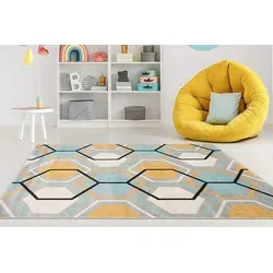 Mazovia Teppich LAZUR_Geometric, 160x220, Geometrisch, Modern, Kurzflor, Gemustert gelb|grau 160x220