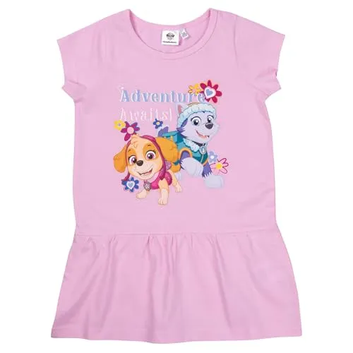 Paw Patrol Kleid für Mädchen - Adventure Awaits! Skye & Everest Kleidchen mit kurzen Ärmeln Rosa (DE/NL/SE/PL, Numerisch, 122, 128, Regular, Rosa)