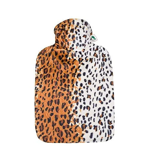 Hugo Frosch Wärmflasche Klassik 1,8l – Made in Germany – mit kuscheligem Velourbezug Leopard – große, auslaufsichere & geruchsneutrale Bettflasche – mit waschbarem Bezug
