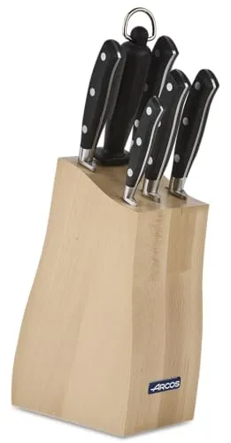 ARCOS Messer-Set Geschmiedet 6-teilig Edelstahl Nitrum - Messerblockset für vielseitige Küchenaufgaben mit ergonomischem POM-Griff, ideal für präzises Schneiden von Fleisch und Gemüse.