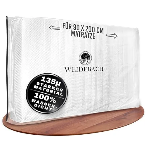 WEIDEBACH® robuste Matratzenhülle, 100% dicht, für 90 x 200 cm SINGLEMATRATZEN, Matratzenbeutel mit Reißverschluss, Aufbewahrungstasche für Matratzen für Lagerung&Transport, gegen Gerüche&Feuchtigkeit