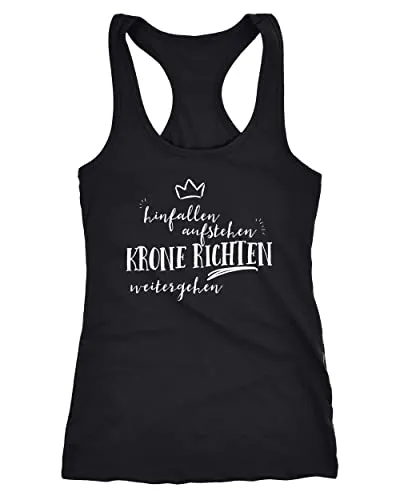 MoonWorks Damen Tanktop Hinfallen, aufstehen, Krone richten, weitergehen Tank Top Spruch lustig schwarz M