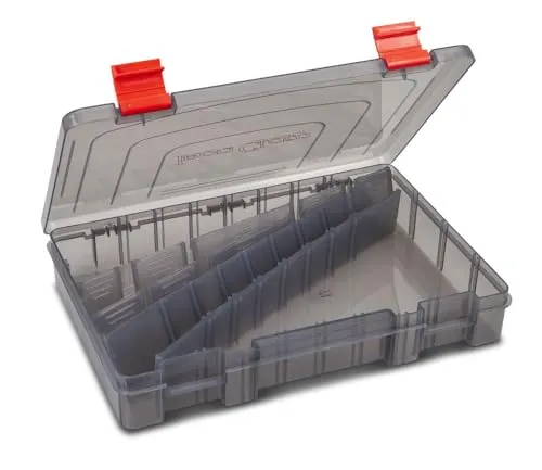 Sänger Top Tackle Systems Iron Claw Vario Box Serie, Transparent-Grau, UV-Schutz Köderbox für Angler, Robuste Zubehörbox, kompatibel mit Iron Claw Taschen (27,5 x 18 x 4,5 cm NFD)